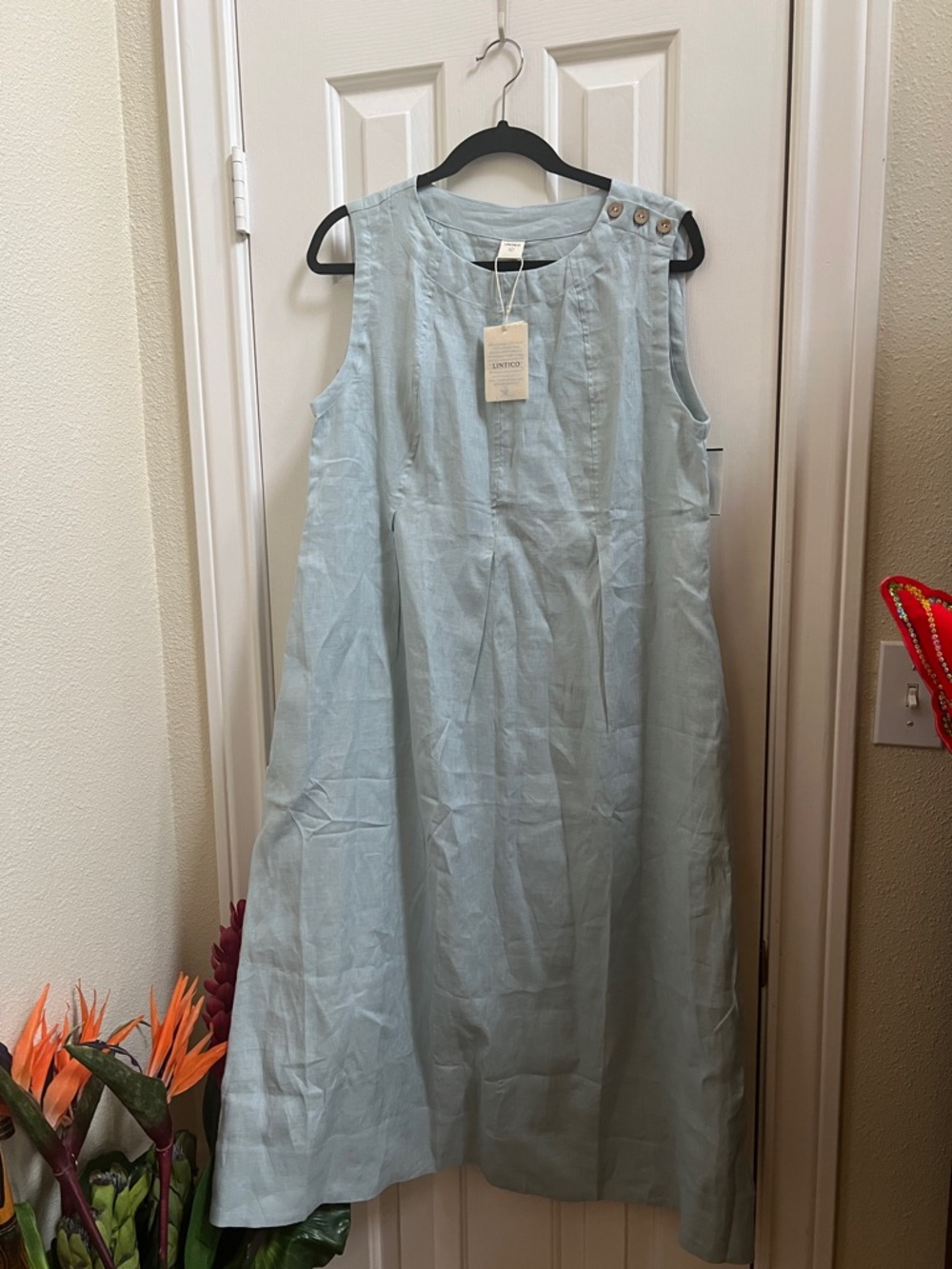 NWT Lintico Linen Dress Women's FREYA aqua Lagenlook Sz L - Picture 6 of 8